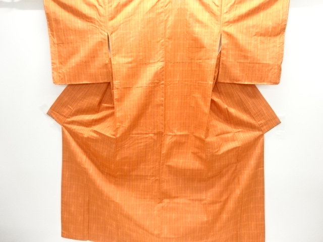 未使用品　格子織出し手織り紬着物